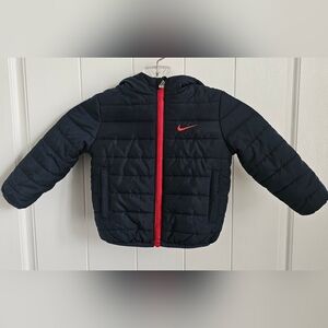 NIKE Infant Dark Blue Puffer Jacket with Bright Red Trim